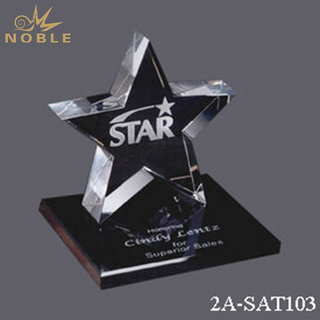 Star Shaped Black Crystal Trophy With Black Base