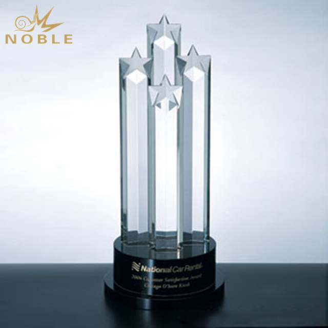 Crystal Four Stars Trophy With Black Round Base