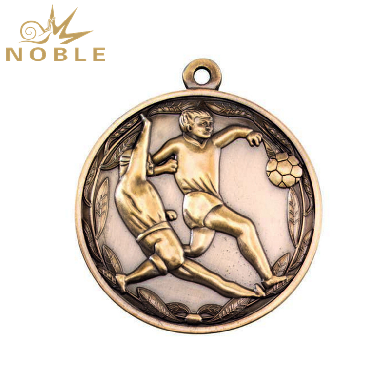 NB-MD998---071 Double Footballer Medal - Antique Gold 2in