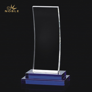 Blank Curved Blank Crystal Trophy with Blue Base