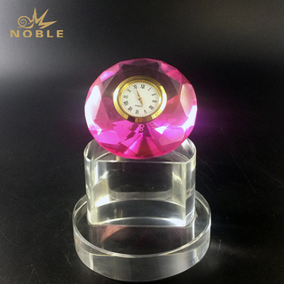 Pink Crystal Diamond Trophy with Clock
