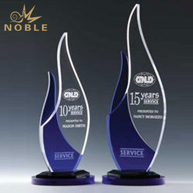 Clear And Blue Blank Crystal Flame Award