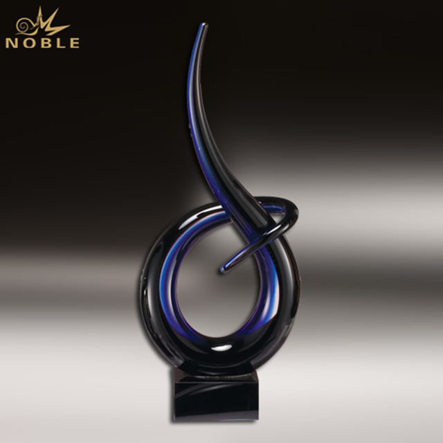 NB-GCD271---NB-1712080 Artistic Blue Accented Art Glass Sculpture Trophy Award