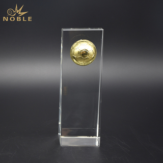 Crystal Trophy With Metal Soccer