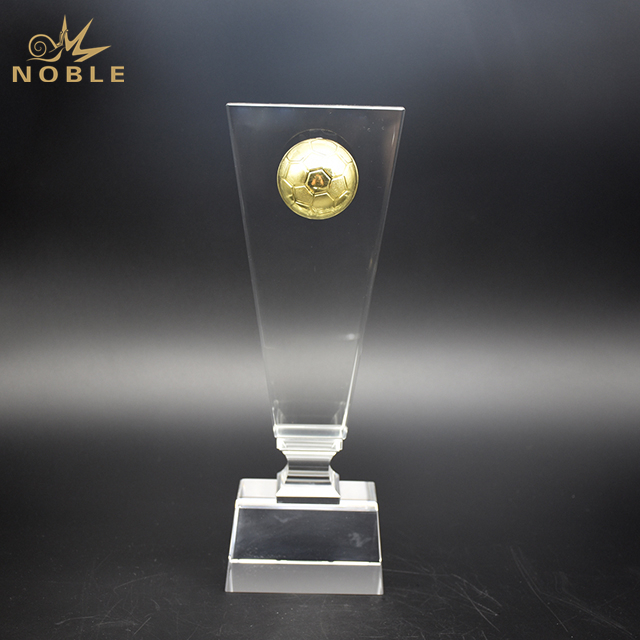 Crystal Trophy With Metal Soccer