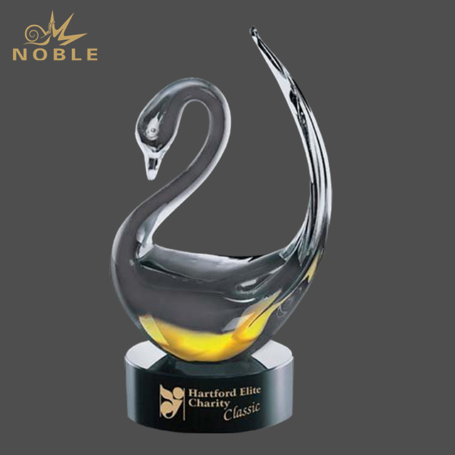 Art Glass Swan Hand Blown Glass Trophy with Base