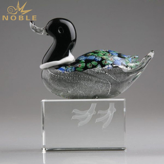 Art Glass Duck Hand Blown Glass Trophy with Base