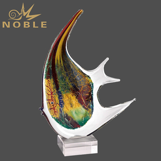 Art Glass Fish Shape Hand Blown Glass Trophy