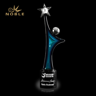 Figurine Hand Blown Glass Award with Star