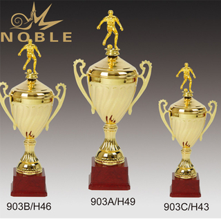 Shiny Gold Metal Soccer Trophy with Player Figurine 