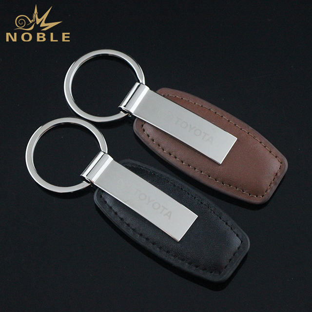 Two Colors Leather And Silver Metal Keychain
