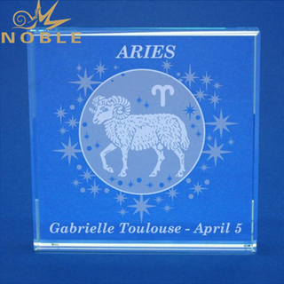 Square Zodiac Aries Gem Cut Crystal Paperweight 