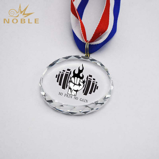 Engraved Logo Crystal Ornament With Ribbon