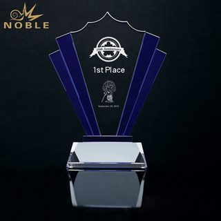 Engraved Blue Crystal Trophy
