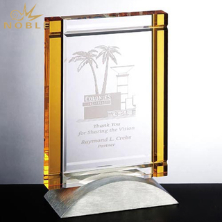 Gold Crystal Trophy With Metal Base