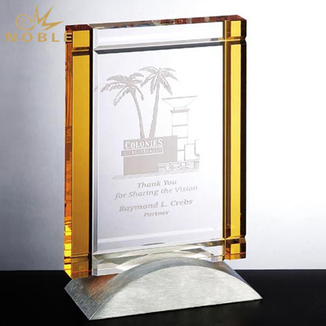 Gold Crystal Trophy With Metal Base