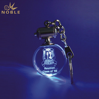 3d Laser Engraving Photo Image Circle Crystal Keychain with Led Light