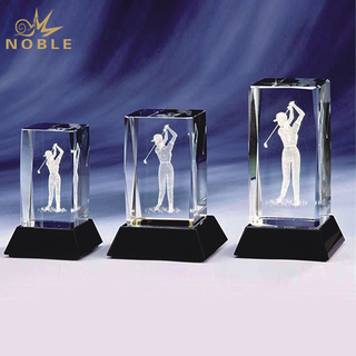 Rectangular 3d Laser Engraved Crystal Golf Trophy