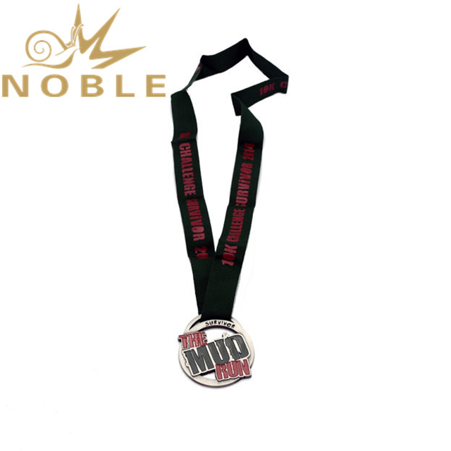 Silver Sports Medal With Black Ribbon