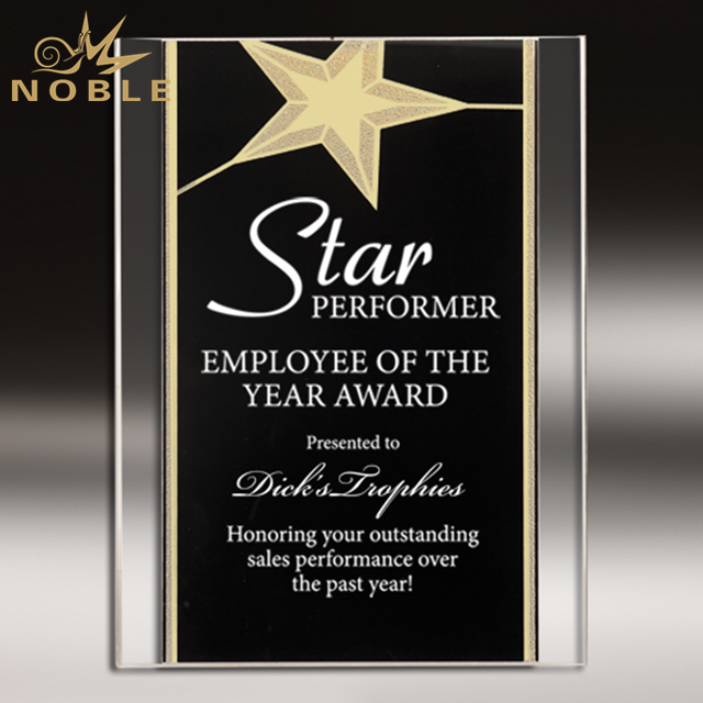 NB-CST 221 Engraved Acrylic Plaque Black & Gold Standing Star Wall Placard Award