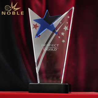 Noble Engraved Blank Crystal Star Trophy With Black Base