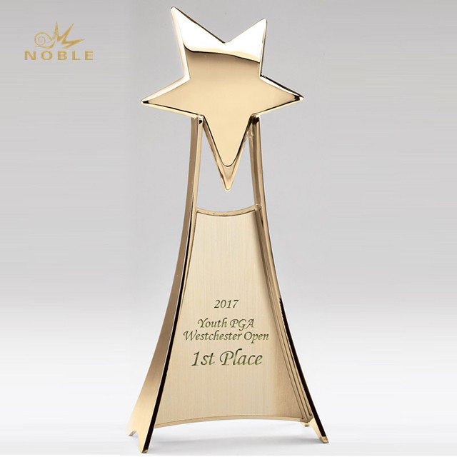 NB-CST 144 SHOOTING STAR TOWER TROPHY BRIGHT GOLD FINISH METAL SATIN GOLD ENGRAVING AREA