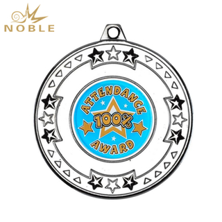 Silver Attendance Medal with Star Pattern 