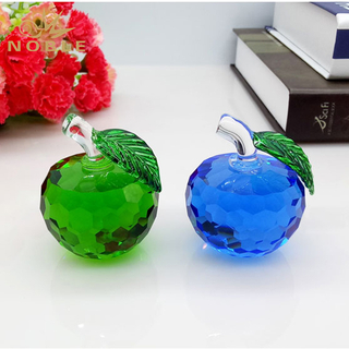 Green & Blue Crystal Apple With Green Leaf