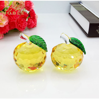 Decorative Gold Crystal Apple With Green Leaf