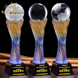 Hand Blown Glass Colorful Globe Trophy