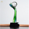 Green Colored Liuli Trophy with Crystal Earth Globe