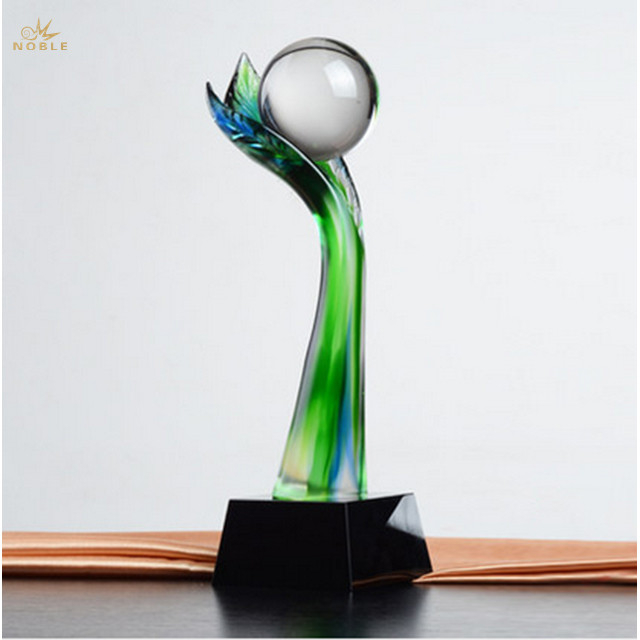 Green Colored Liuli Trophy with Crystal Earth Globe