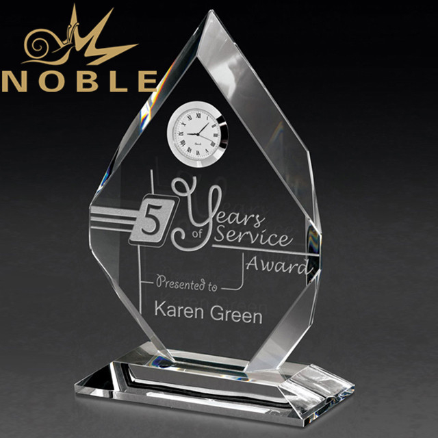 Optical Crystal Plaque with Faceted Edges And Silver Clock