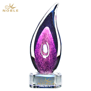 High Quality Custom Hand Blown Purple Art Glass Trophy