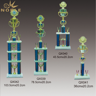 Blue Color Gold Metal Trophy Cup