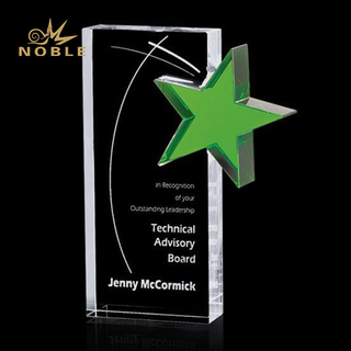 Custom Design Crystal Corporate Plaque Trophy with Green Star