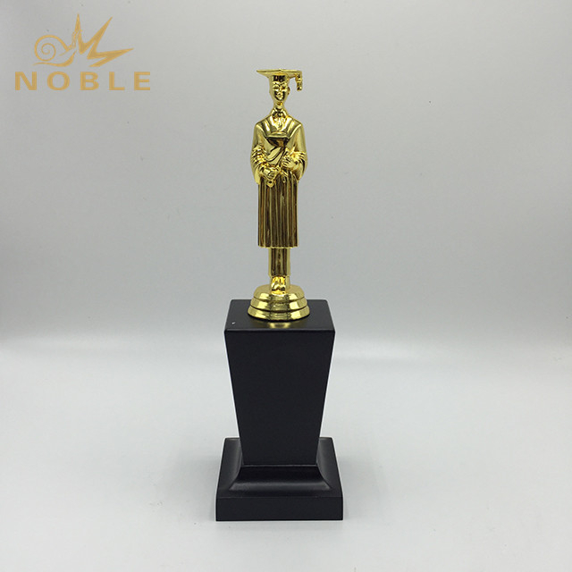 Decorative Metal Graduate Statue Trophy with Wooden Base