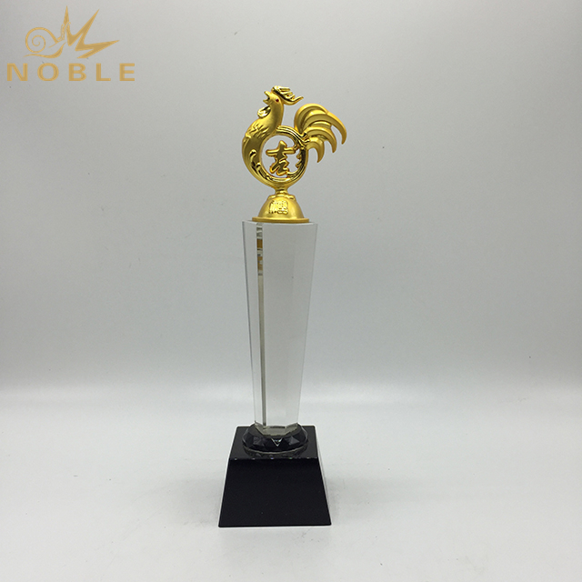 Chinese Character Metal Gold Chicken Figurine Trophy