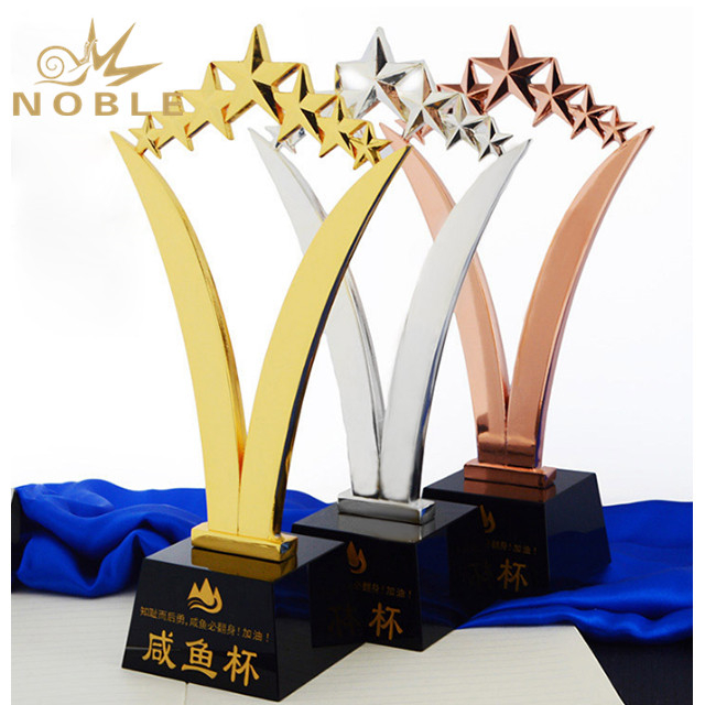 Noble High Quality Metal Star Trophy with Black Crystal Base