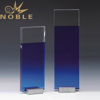 Custom Blue Crystal Corporate Award with Aluminum Base 