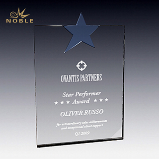Crystal Plaque Award with Blue Star 