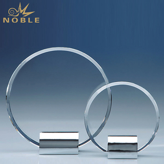Round Crystal Plaque With Metal Base