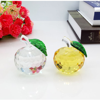 Custom Gifts Crystal Apple With Green Leaf