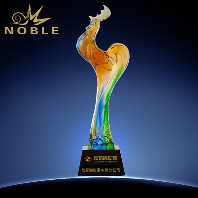 Noble Cock Colorful Hand Blown Glass Trophy