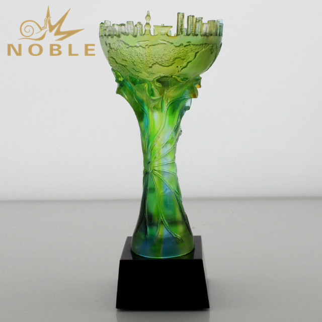 Noble Colorful Hand Blown Glass Trophy