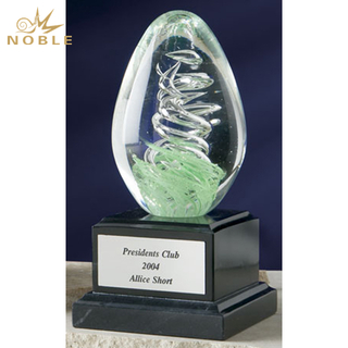 Art Glass Trophy On Black Base