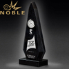 Polished Ebony Stone Black Crystal Plaque with Silver Clock