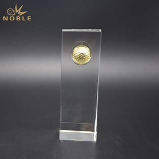 Crystal Trophy With Metal Golf 
