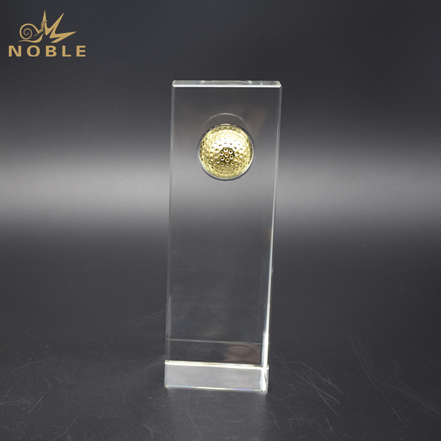 Crystal Trophy With Metal Golf 