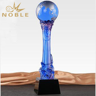 New Colorful Globe Hand Blown Glass Trophy